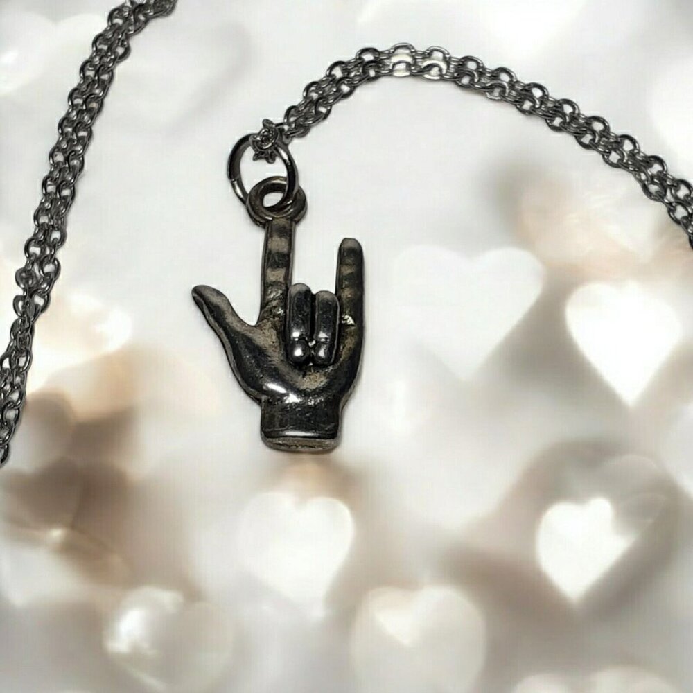 I Love You Sign Language Pendant on Chain Silver-Tone 18" Valentines Love Gift